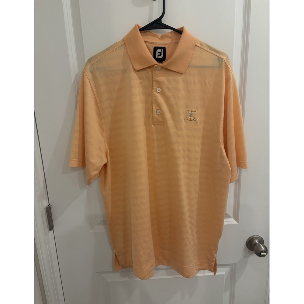 FootJoy Men's L Orange Striped Polyester Polo Shirt Short Sleeve Golf Logo